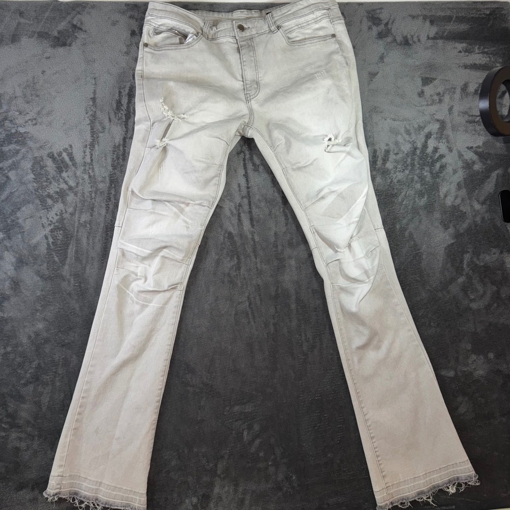 Mens 36 Rockstar Original Flare Jeans Gray Excellent Distressed Ripped